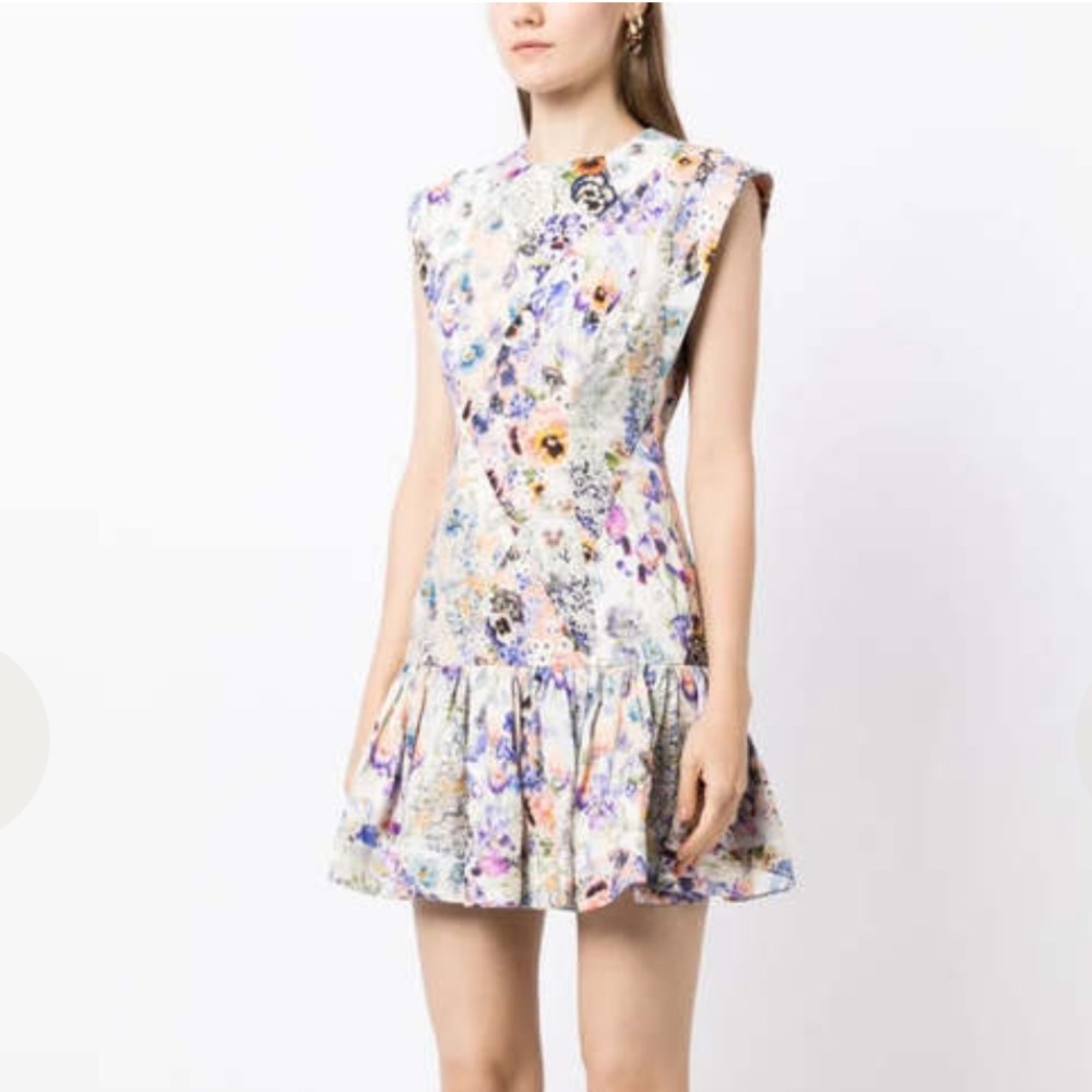Zimmermann White Floral Ruffle Hem Mini Dress